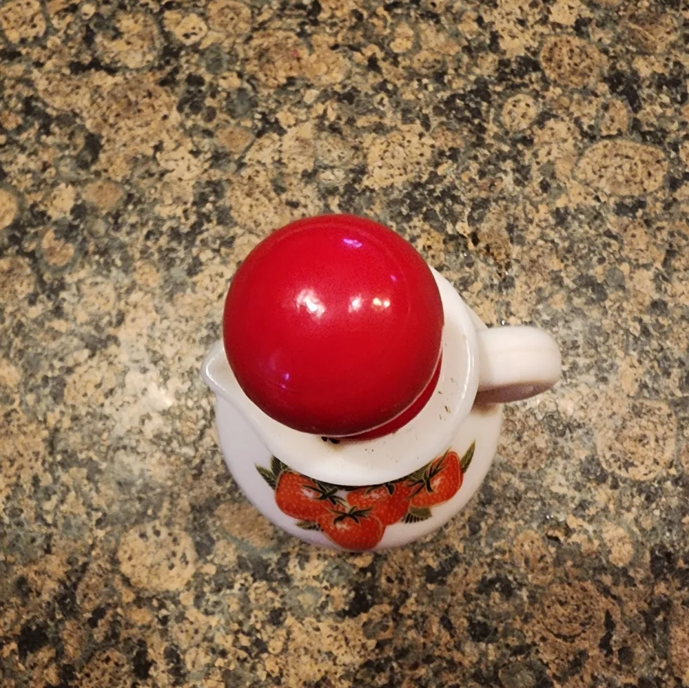 Avon Milk Glass Strawberries and Cream Bath Foam Decanter, Empty